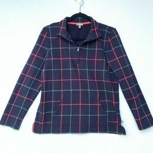 Talbots Women Sweater Size‎ Large Navy Blue Plaid L